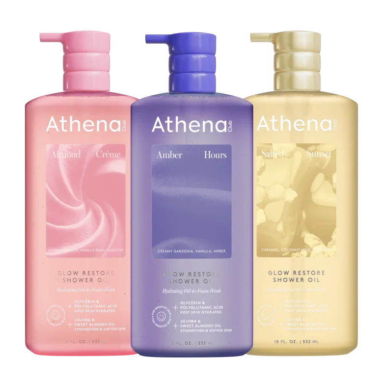 Glow Restore Shower Oil Trio Y9 Almond Creme, Amber Hours, Salted Sunset